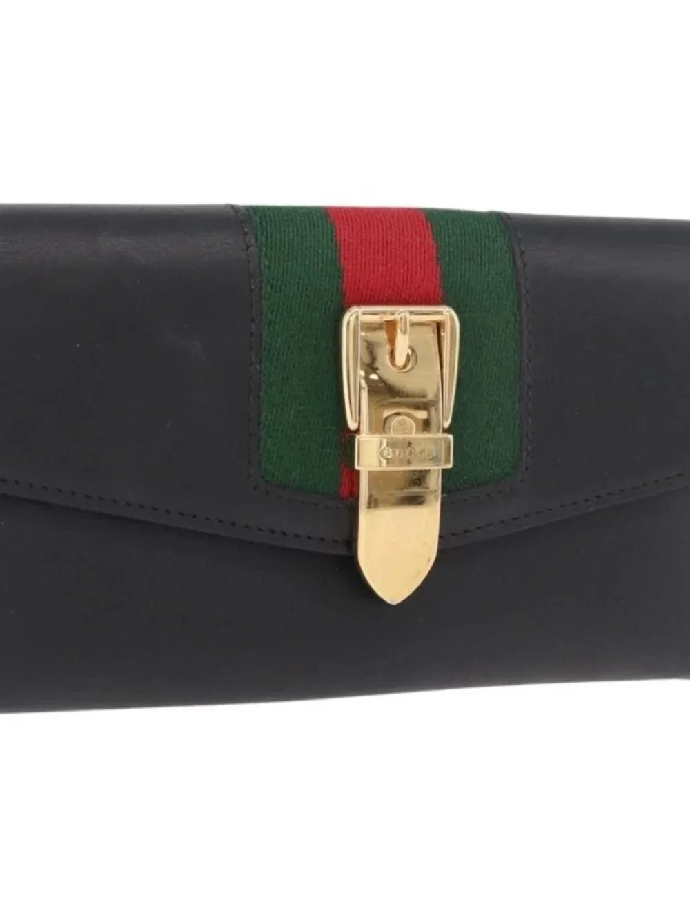 GUCCI Silvi Web Sherry Line Long Wallet Leather Black Red 476084 Auth am11867V